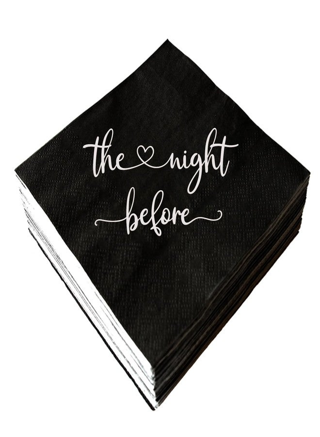 SWEETTALA The Night Before Cocktail Napkins, 50 Pack Black and Silver Disposable Paper Napkins for Rehearsal Dinner Wedding Bridal Shower Engagement Bachelorette Party, Beverage Table Decorations, 3 Ply - Image 1